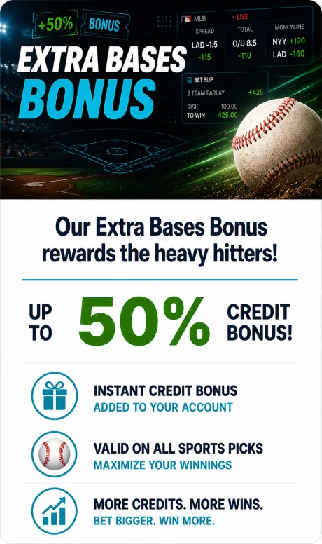 Extra Bases Bonus: up to 50 percent credit bonus